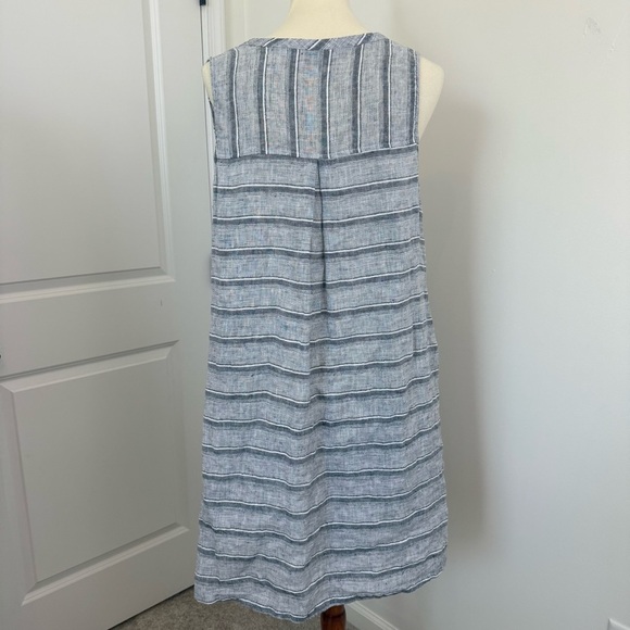 Habitat Dress Size L Gray/White Linen Sleeveless Striped Shift Tunic Lagenlook - Picture 4 of 9